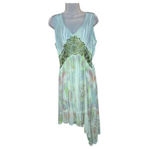 One World Wom LG Sleeveless Dress Blue Green Y2K 90s Whimsigoth Ethereal Fairy